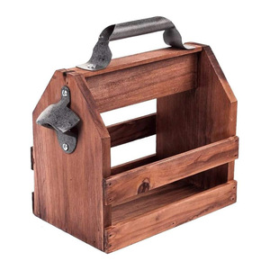 Solid Wood <b>Beer</b> Carrier With Bottle Opener Six Bottle Rack For Outdoor BBQ Storage - Product Image 4