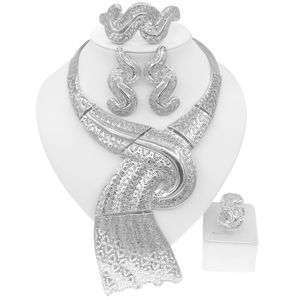 Conjunto de joyería de plata de inspiración africana Yulaili, collar de diseño grabado con ondas llamativas y pendientes, anillo de pulsera para mujer, fiesta, boda - Product Image 3