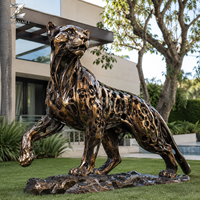 Escultura de Leopardo de Bronce, Estatua de Animal de Tamaño Real, Arte para Jardín Exterior, Fabricante de Esculturas Personalizadas para Hoteles, Villas, Parques y Plazas Públicas