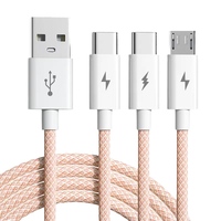 Kabel Data USB Type-C Pengisian Daya Super 3 in 1 Universal 6A 66W, Kabel Pengisi Daya Micro USB Multi-fungsi dengan Jalinan Nilon untuk Pengisian Cepat