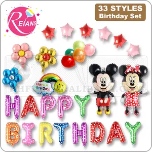 Balões laminados de aniversário, balões de chá de bebê, de unicórnio, mickey, letras de feliz aniversário, decoração de festa de aniversário