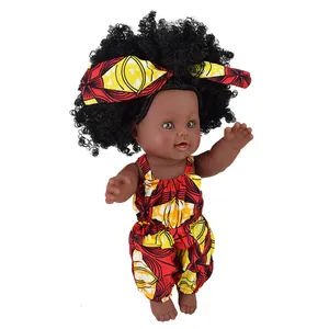 Factory Direct Foreign Trade African Black Baby 30cm Afro Black Skin Doll Children Vinyl Toys for baby gift