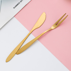 Stainless Steel Mooncake Knife And Fork Set Gold Plated Two Pronged Fruit Fork Western Dessert Utensils For Cake And Pastry - Product Image 1