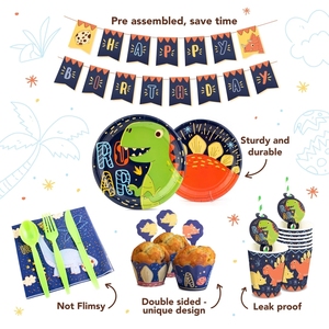 Juego de Platos Desechables de Papel para Fiesta de Cumpleaños de Dinosaurios, Vajilla de Papel con Lindos Dinosaurios Verdes, Artículos para Fiestas - Product Image 4