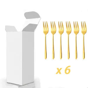 Titanium Plating Kitchen 6Pcs Stainless Steel Fork Set Manufacturer Gold Fork Cutlery For Tea Cake Fruit Meat