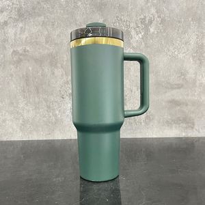 16 Pack Custom logo Laser Engrave Dark Green Powder Coated <b>Mirror</b> <b>Gold</b> Plated 40oz H2.0 Tumbler with Lid and Straw - Product Image 3