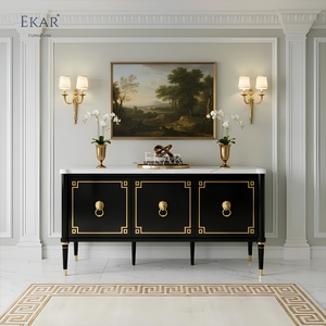 Aparador con Tapa de Mármol Noir <span class=keywords><strong>Leon</strong></span> |   Mueble de Salón con Anillo Decorativo de León Dorado <span class=keywords><strong>en</strong></span> Laca Negra Estilo Imperio Francés | - Product Image 4