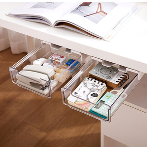 OWNSWING Plastic Clear Drawers Storage Hidden Self Adhesive Under Desk Drawer Organizer Slide Out