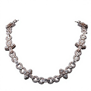 Luxury Rose Gold Plated Moissanite Flower <b>Statement</b> <b>Necklace</b> Women's Round Brilliant Cut Pave Setting Wedding Jewelry - Product Image 1