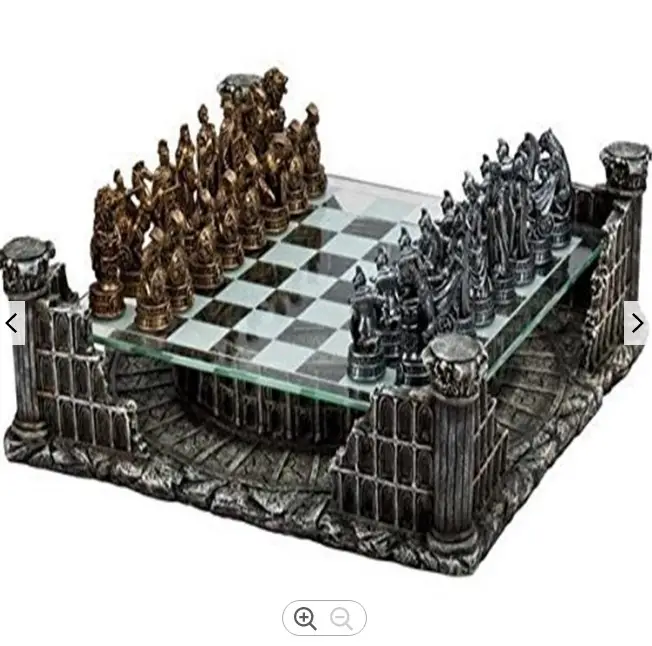 Polyresin/Resin, Лидер продаж, персонализированный стеклянный Шахматный набор ручной работы, 16,25 дюйма, римские гладиаторы, 3D шахматы, бронзовый и серебряный цвет