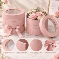 Boîte à fleurs ronde rigide personnalisée en carton avec fenêtre, ruban et nœud, pour emballage cadeau de bouquet floral