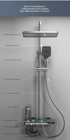 Ensemble de douche mural moderne avec affichage numérique 4 fonctions, pommeau de douche effet pluie, douchette à main et mitigeur, finition chromée