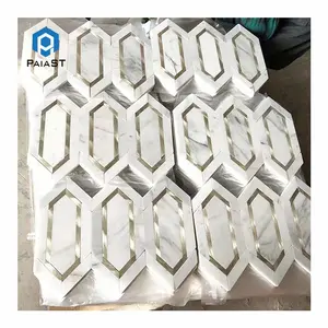 Luxury New Design White Marble Mixed Brass Hexagon Mosaic Marble And Metal Mosaic Tiles For Wall