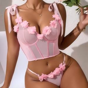 Nuevo Conjunto de Lencería Sexy de Lujo Color Naranja y Rosa, Tanga de Alta Calidad con Bordado a Máquina, Transpirable y Delgado - Product Image 4