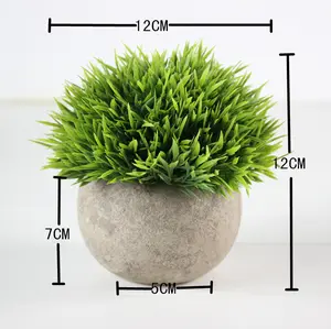 פלסטיק מלאכותי צמח מקורה עיצוב הבית טרי ירוק דשא פרח עם אפור סיר לעיצוב בית
