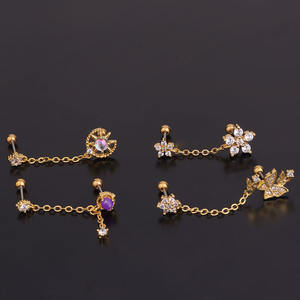 YICAI Trendy Acier Inoxydable Fleur Chaîne Cartilage Boucle D'oreille <span class=keywords><strong>Double</strong></span> Trou Chaîne Papillon Fleur Zircon Helix <span class=keywords><strong>Tragus</strong></span> <span class=keywords><strong>Piercing</strong></span> - Product Image 4