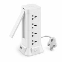 Multiprise verticale personnalisée avec logo, 4 niveaux, 12 prises, 2 ports USB-A, 1 port USB-C PD à charge rapide, chargement sans fil, pour le Royaume-Uni
