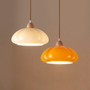 Suspension citrouille ronde fluorescente crème-orange, éclairage domestique, luminaire simple - Product Image 1