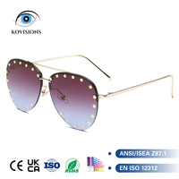 Lunettes de soleil pilote sans monture pour femme, protection UV400, durables, confortables, légères, monture métallique cloutée, élégantes, unisexes, tendance