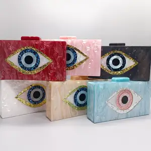 Fashion wholesale luxury lady custom dinner party glitter acrylic bag evil eye clutch purse for women