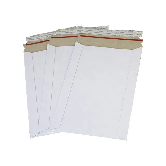 Impressão personalizada de Papelão Resistente Atacado 6x8 7x9 Polegadas Branco Grátis Rígida Flat Mailers Envelopes De Papel Para fotos de Documentos