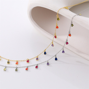 Trendy Sterling Silber Quaste Wasser tropfen Zirkon Choker Schlüsselbein Kette farbige Edelstein Halskette Frauen - Product Image 2