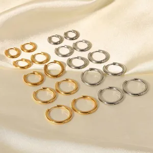Wholesale minimalist tube huggie earrings 18k gold plated stainless steel hoop earrings for women