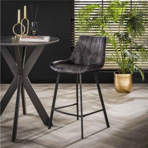 Modern Cream Faux Suede Bar <b>Stool</b> with Vertical Stitching and Matte Black Metal Legs for Kitchen Counter Home Bar - Product Image 3