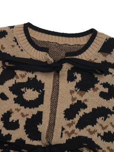 PRETTY STEPS Leopard Print <span class=keywords><strong>Bow</strong></span> Tie Camisola De Malha Outono e Inverno <span class=keywords><strong>Cardigan</strong></span> de manga comprida - Product Image 6