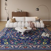 Tapis classique à poils ras doux à motifs floraux bleu extra large lavable antidérapant pour salon, salle à manger, décoration intérieure style ferme