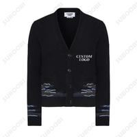 2026 Maßgefertigter OEM/ODM Logo Strick-Jacquard V-Ausschnitt Einreihige Übergröße Maßgeschneiderter Cardigan-Pullover für Herren