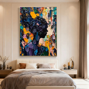 Grande <span class=keywords><strong>peinture</strong></span> murale abstraite sur toile faite à la main, <span class=keywords><strong>femme</strong></span> noire, art mural 3D, <span class=keywords><strong>portrait</strong></span>, <span class=keywords><strong>peinture</strong></span> à l'huile - Product Image 2