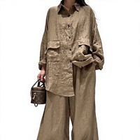 Ensemble 2 pièces décontracté en toile non tissée 100 % lin grande taille, chemisier et pantalon de loisirs, coupe régulière, imperméable, été