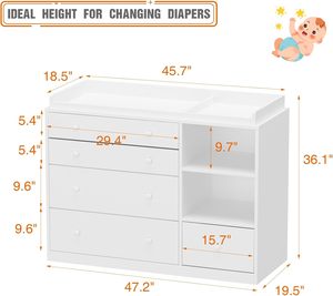 Table à langer classique pour bébé Coiffeuse avec tiroirs Table à langer pour bébé Chambre d'enfant Changingstation de couches - Product Image 3