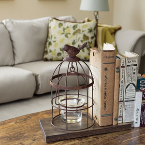 Vintage Distressed Roest Afgewerkt 7-Inch Metalen Vogelkooi Votiefijzeren Lantaarn Kandelaar - Product Image 6