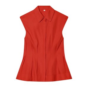 Chemisier plissé <span class=keywords><strong>sans</strong></span> manches pour <span class=keywords><strong>femme</strong></span>, style européen et américain, boutonné, doux et tendance, anti-plis, collection printemps, best-seller transfrontalier - Product Image 2