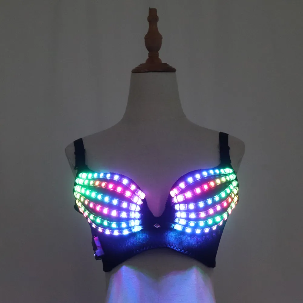 Full Color Pixel LED Bra for Djs and Clubs Luminous Underwear and Costume for Women Adults Performance RGB Ballroom Dance Dress