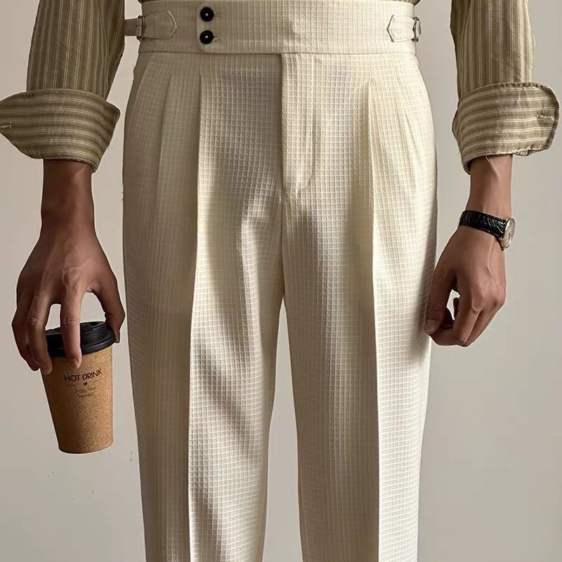 Custom Paris High-waisted Suit Pants Men Spring Summer Casual Pant Naples No-iron Business Dress Pants.
