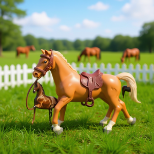 Caballo de juguete con silla de montar y brida para la diversión de los niños - Product Image 1