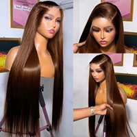 Perruques brunes chocolat roux en cheveux humains, perruque frontale en dentelle HD 13x4, perruque sans colle en cheveux humains brésiliens bruts, lisses comme des baguettes, effet ombré, fournisseur