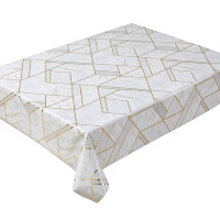 Nappe de table en PVC marbré géométrique de luxe avec motif lignes dorées, imperméable et anti-taches