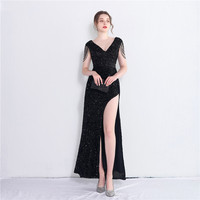 19261-S #2022NewHandmade perles mode femmes Sexy décolleté en V profond paillettes soirée grosse dame robe grande taille robe Super taille