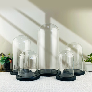 Mygift Hiện Đại Màu <span class=keywords><strong>Glass</strong></span> Cloche Hiển Thị Trường Hợp Rõ Ràng <span class=keywords><strong>Glass</strong></span> <span class=keywords><strong>Dome</strong></span> Bìa Với Màu Đen Gỗ Cơ Sở Đáng Yêu Phong Cách Và Mô Hình - Product Image 1