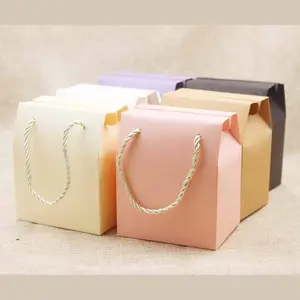Bolsa de recuerdo de papel Lvory, cajas de embalaje de boda rosa, caja de regalo lila con mango, caja de paquete de nueces Kraft