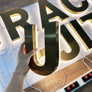 Letras Acrílicas Retroiluminadas de Acero Inoxidable Personalizadas, Acabado Espejo Electrochapado, Letrero Comercial LED, Señalización 3D Iluminada - Product Image 2