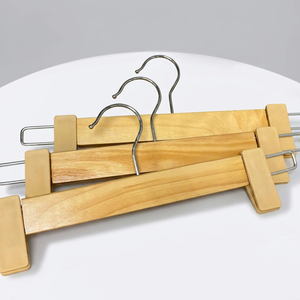 Wooden Pant Hanger With <b>Clips</b> Stainless Steel <b>Hook</b> Minimalist Design Space Saving Wardrobe Organizer For Clothing - Product Image 1