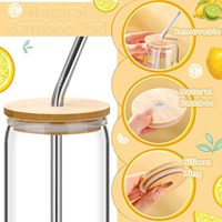 Gelas Jus Lemon Icon Tahan Lama, Tebal, dan Kokoh dengan Tutup Bambu dan Sedotan-17 oz untuk Teh, Jus, Kopi