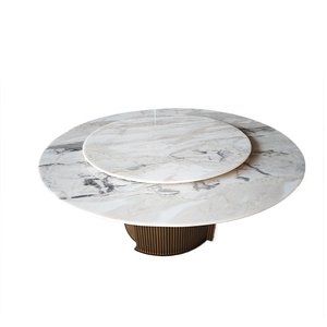 Phong cách sang trọng Tùy chỉnh nội thất bàn ăn biệt thự bằng đá cẩm thạch trắng tròn tự nhiên có chân kim loại - Product Image 6