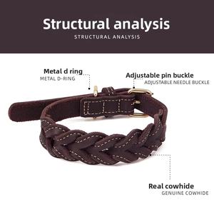 COLLAR DE CUERO PARA PERRO mascota elegante moderno personalizado con hebilla de Metal fuerte Collar de perro de cuero de vaca genuino tejido de cuero sólido - Product Image 6