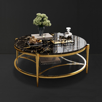 Ensemble de tables basses rondes en pierre brillante de style italien, design moderne, luxe léger, simple, double niveau, pour la maison, modèle tendance